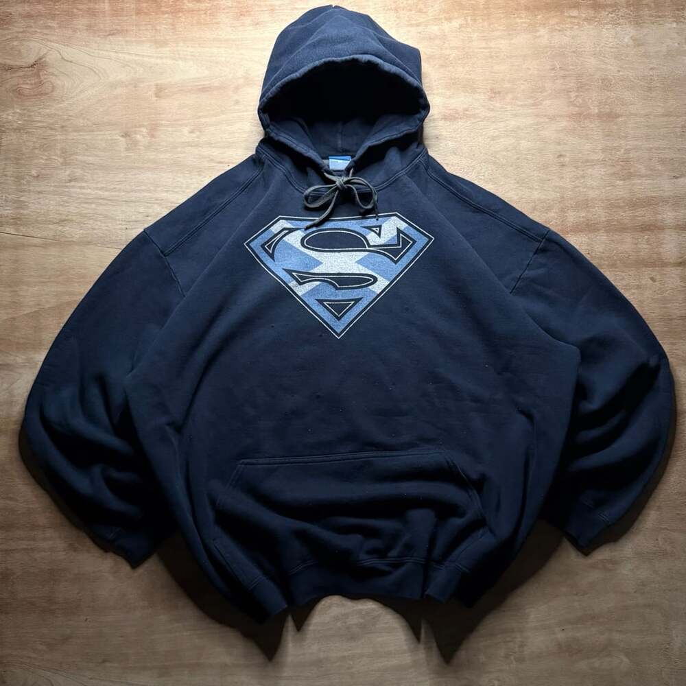 Gildan Superman Graphic Hoodie Sweatshirt Size 2XL Navy Blue DC Comics